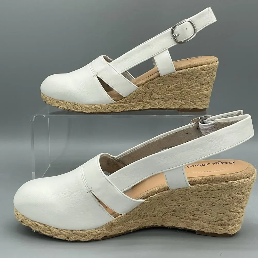 NEW Easy Street Women’s Stargaze Espadrille Wedge Sandals White Size 7.5M